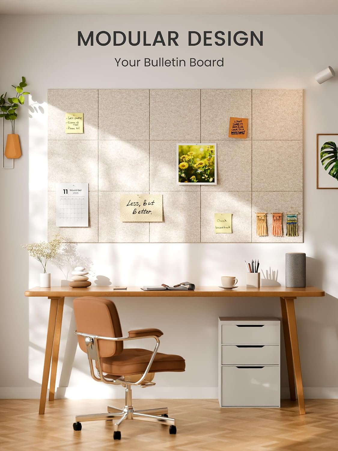 Large Felt Bulletin Board, 48" x 36" Cork Board Alternative, 12-Pack Solid Felt Wall Tiles with 30 Push Pins and 70 Adhesive Tabs, Ideal for Office, Home & Classroom, Oatmeal