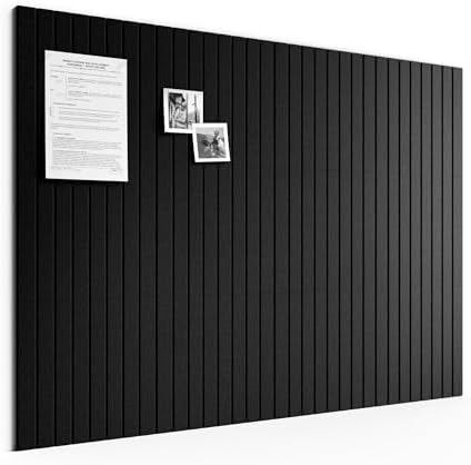 Large Cork Board Alternative - Slat Wall Paneling, Felt Bulletin Board Tiles for Office Decor, Push pin Board Office Wall Organizer -8 Vertical Stripes-12-Pack-Black