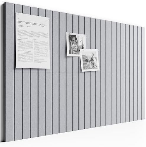 Large Felt Bulletin Board, Cork Board Alternative, Felt Wall Tiles with 30 Push Pins and Adhesive Tabs, Ideal for Office, Home & Classroom Decor, 6-Pack Fine Stripe-Soft Gray