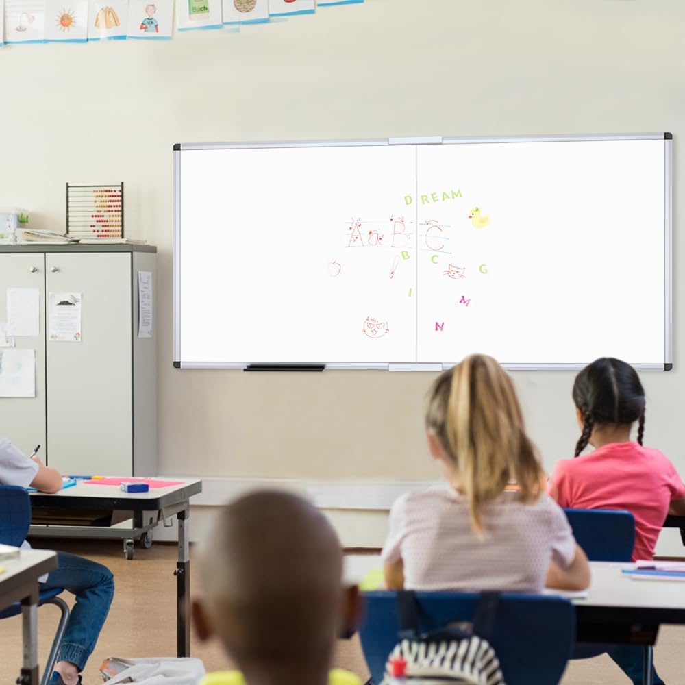 Magnetic Dry Erase Board/Foldable Whiteboard, 96 X 48 Inches | Silver Aluminum Frame, Wall-Mounted Board with Marker Tray for School Office and Home 8' X 4'