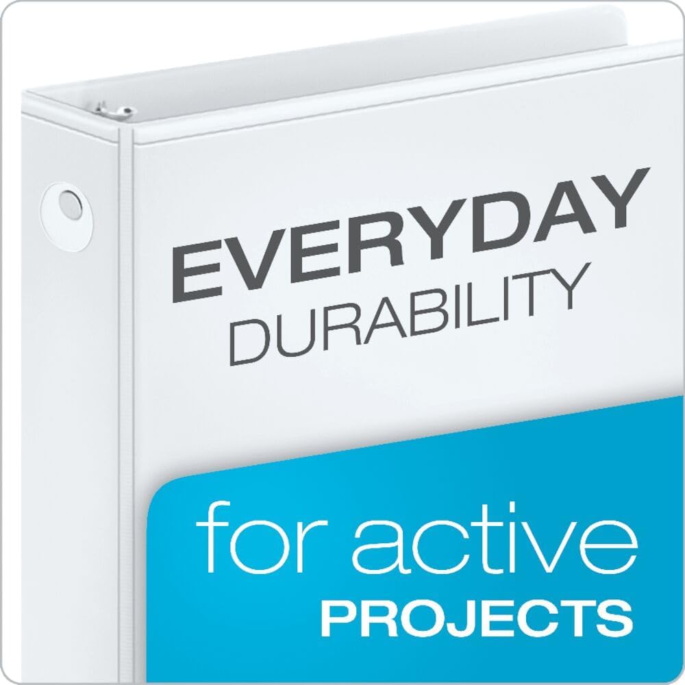 Economy 3-Ring Binders, 1.5", Round Rings, Holds 350 Sheets, ClearVue Presentation View, Non-Stick, White, Carton of 12 (90631)