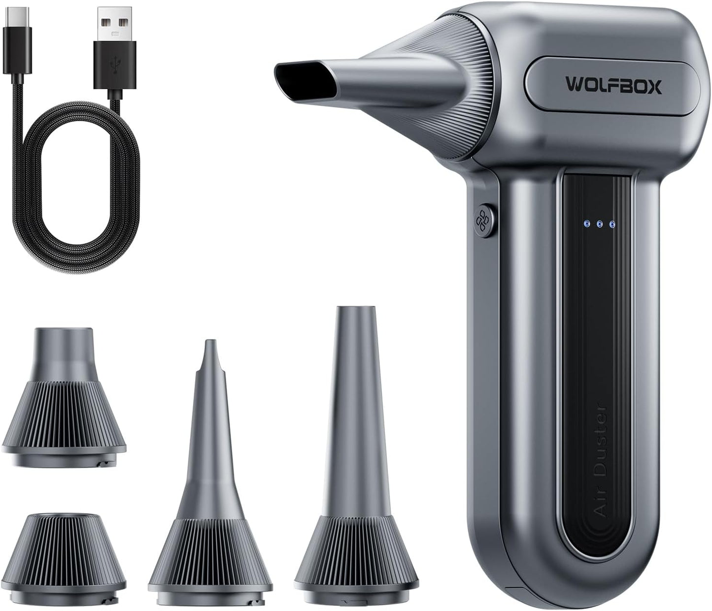 MF70 Compressed Air Duster-110000 RPM Electric Air Duster with Extended Runtime, 3-Speed Rechargeable Air Blower for Keyboard, Computer, Camera, Car, Home, 5 Nozzles