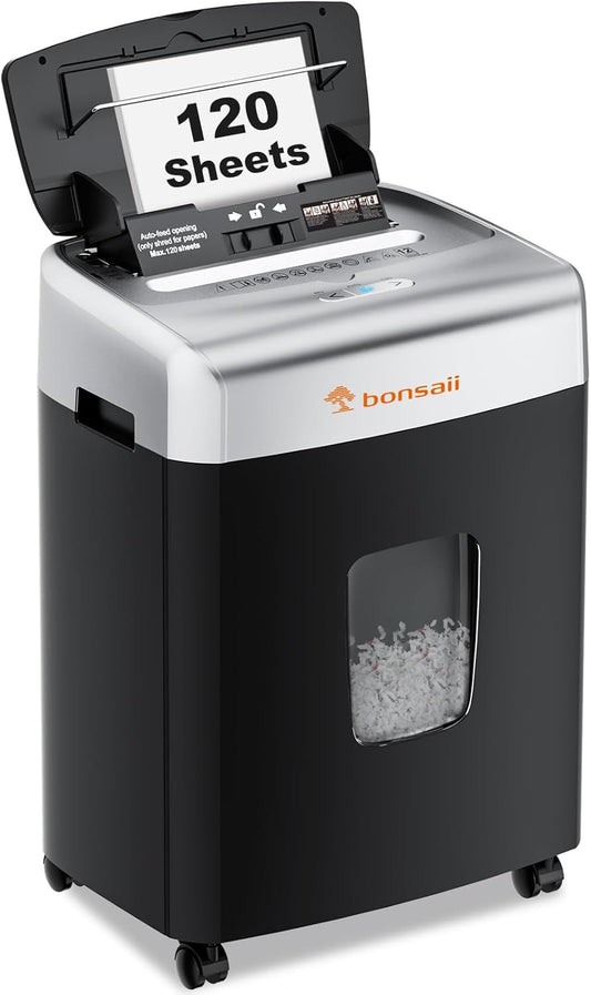 120-Sheet Auto Feed Paper Shredder for Office, Heavy Duty Micro Cut | P-4, 12-Sheet Manual, 30-Min Run, 6-Gal Pullout Bin, Jam-Proof, Overheat Protection, Déchiqueteuse à Papier, C233-B New Model