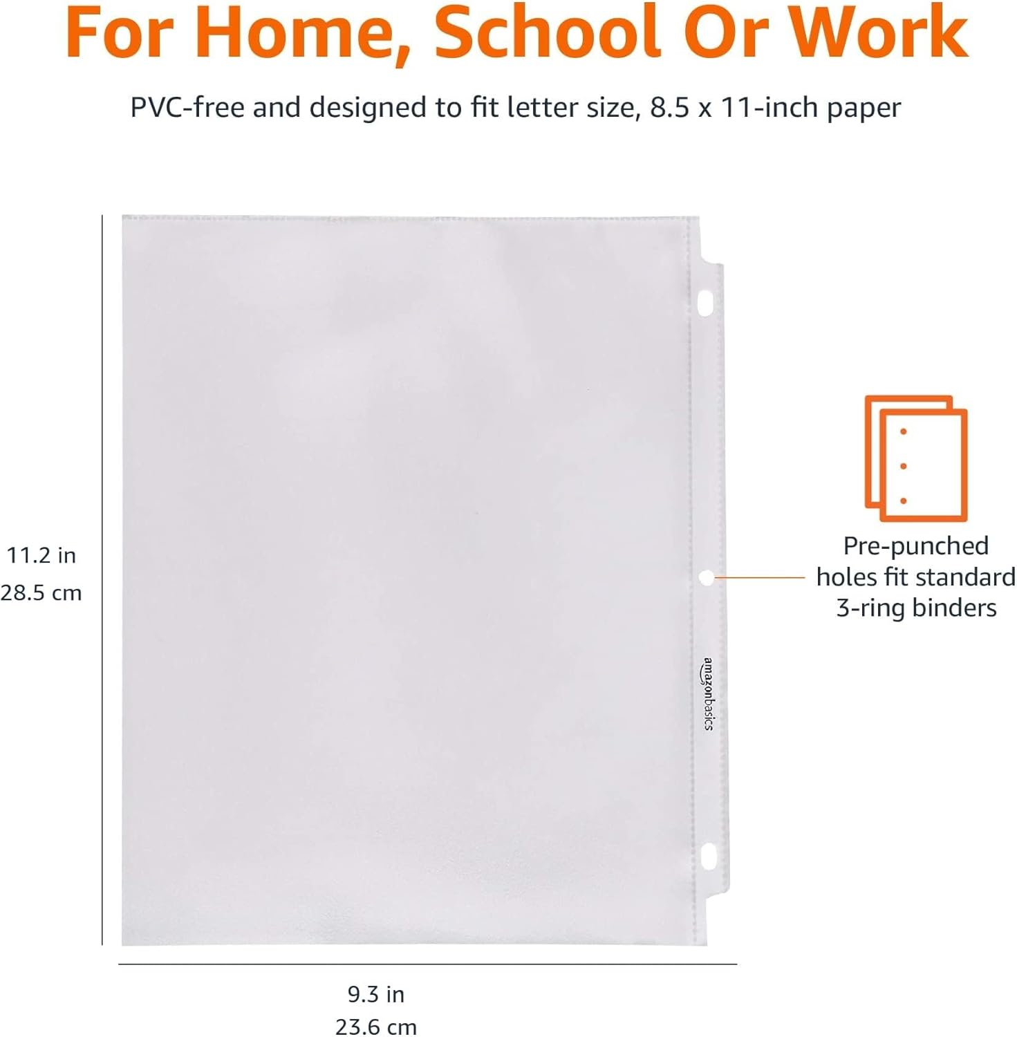 Basics Non-Glare Sheet Protector for Documents, with Pre-Punched Holes, 500 Count, 21.59 x 27.94 cm, Clear