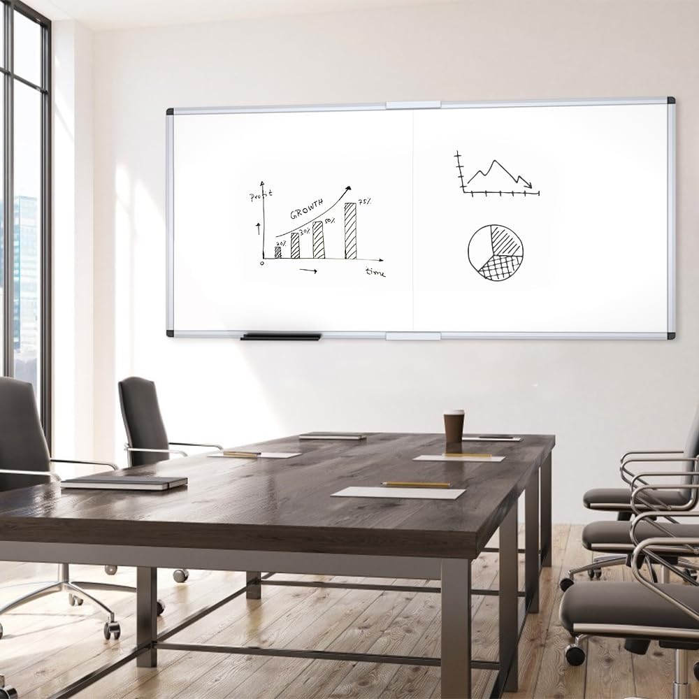 Magnetic Dry Erase Board/Foldable Whiteboard, 96 X 48 Inches | Silver Aluminum Frame, Wall-Mounted Board with Marker Tray for School Office and Home 8' X 4'