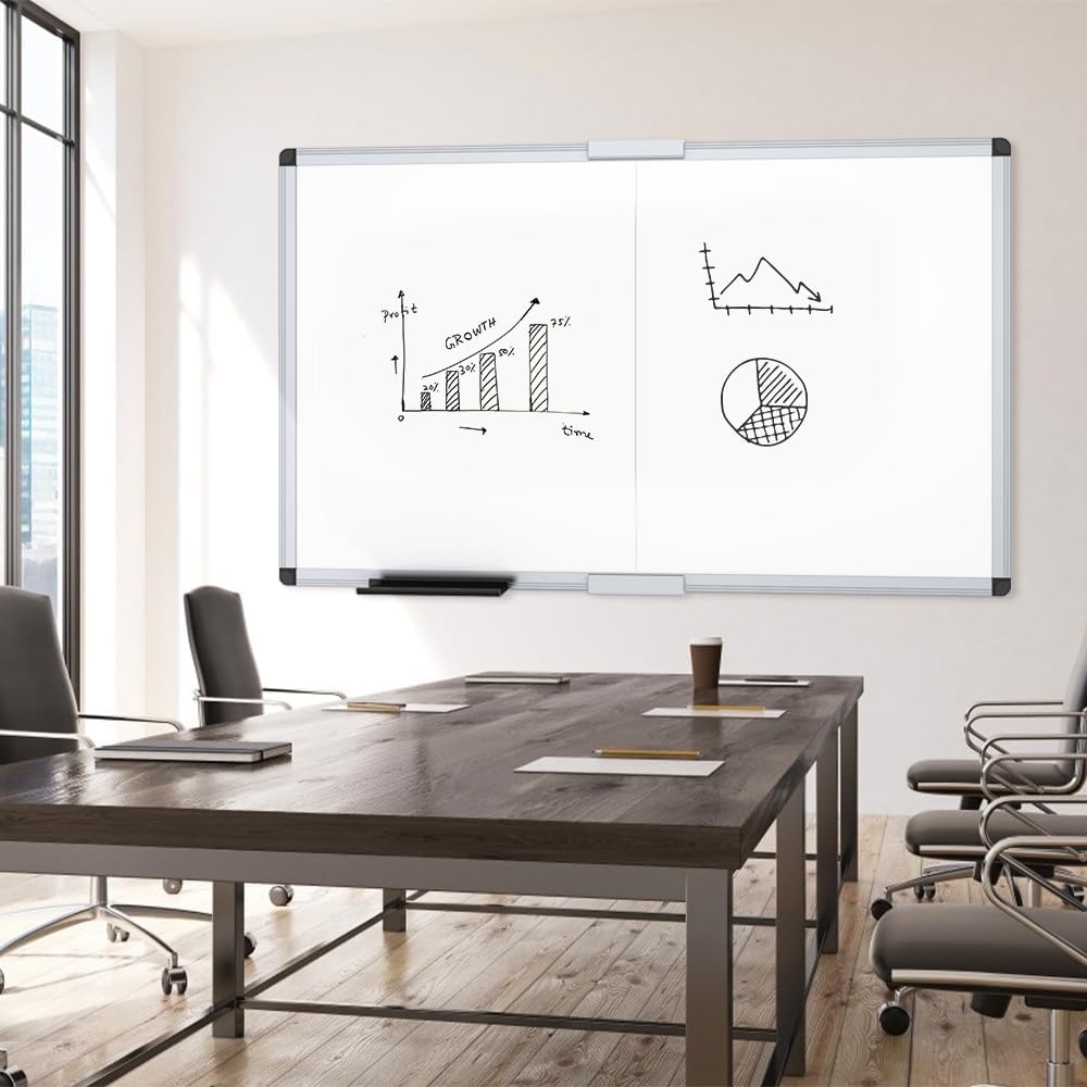 Large Dry Erase White Board/Magnetic Foldable Whiteboard, 60 X 36 Inches, Silver Aluminium Frame