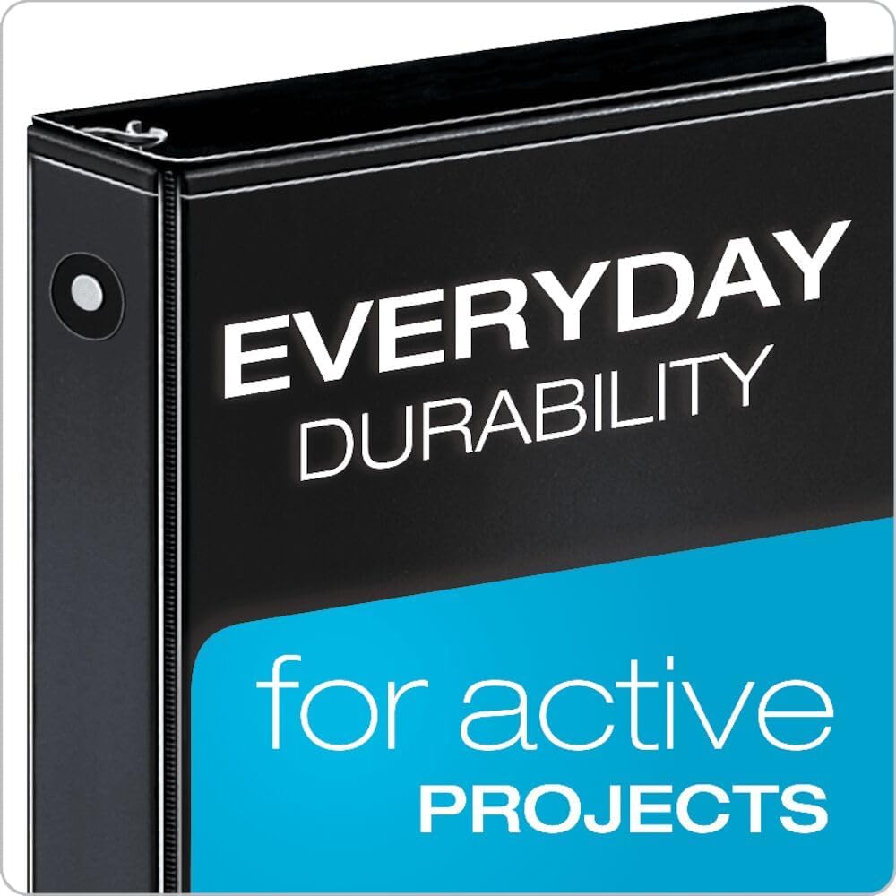 Economy 3-Ring Binders, 1.5", Round Rings, Holds 350 Sheets, ClearVue Presentation View, Non-Stick, Black, Carton of 12 (90630)