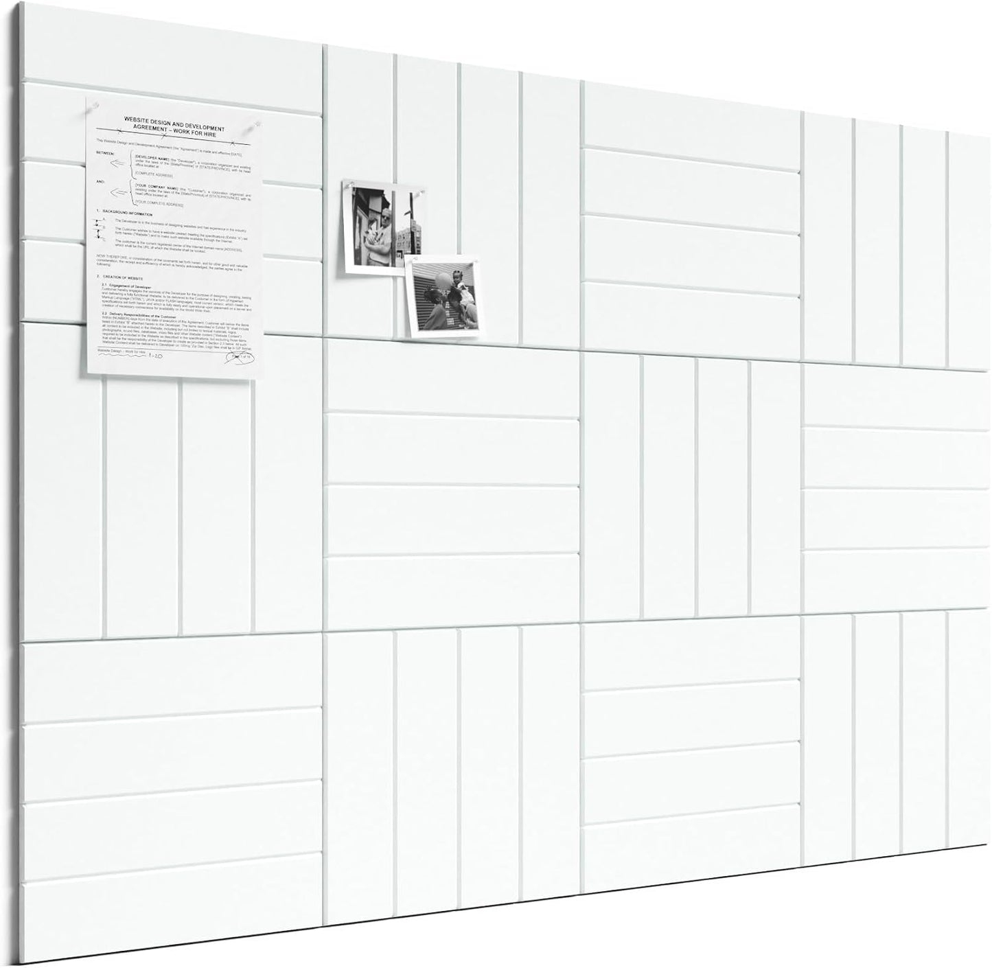 Large Felt Bulletin Board, 48" x 36" Cork Board Alternative, 12-Pack Bold Stripe Felt Wall Tiles with 30 Push Pins and 70 Adhesive Tabs, Ideal for Office, Home & Classroom, Cold White