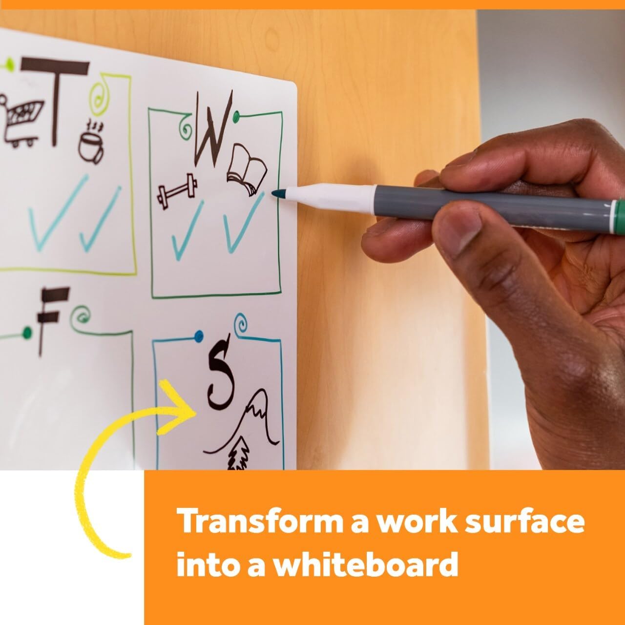 Dry Erase Whiteboard Film Surface for Walls, Doors, Tables, Chalkboards, Whiteboards, and More, Removable, Stain-Proof, Easy Installation, 6 ft x 4 ft Roll (DEF6X4)