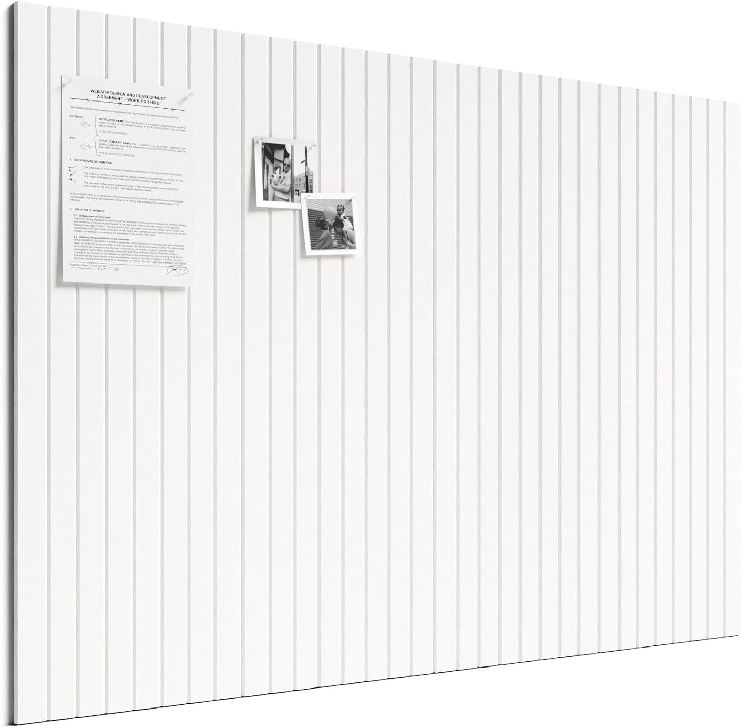 Large Cork Board Alternative - Slat Wall Paneling, Felt Bulletin Board Tiles for Office Decor, Push pin Board Office Wall Organizer -8 Vertical Stripes-12-Pack-Milky White