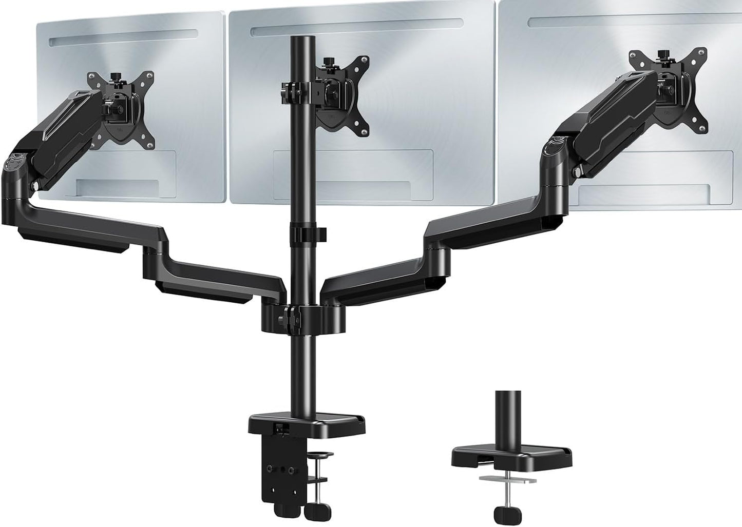 Triple Monitor Mount, 3 Monitor Desk Mount for Three Screens up to 32 Inch, Full Motion Gas Spring Heavy Duty Arm Hold up to 19.8lbs Each, VESA 75x75,100x100, Black