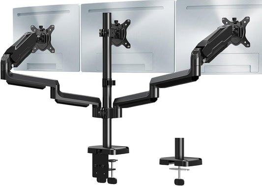Triple Monitor Mount, 3 Monitor Desk Mount for Three Screens up to 32 Inch, Full Motion Gas Spring Heavy Duty Arm Hold up to 19.8lbs Each, VESA 75x75,100x100, Black