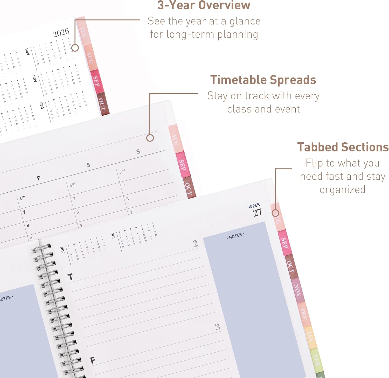 Rileys Academic Planner 2026-2027, Daily, Weekly & Monthly Planner, July 2026 - June 2027, Student Notes Pages, Twin-Wire Binding Weekly Agenda for School & Work (21.6 x 28 cm, Blue)