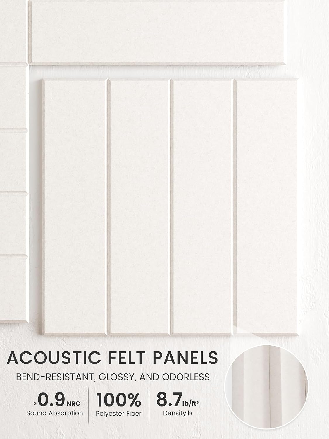 Large Felt Bulletin Board, Cork Board Alternative, Felt Wall Tiles with 30 Push Pins and Adhesive Tabs, Ideal for Office, Home & Classroom Decor, 12-Pack Bold Stripe-Milky White