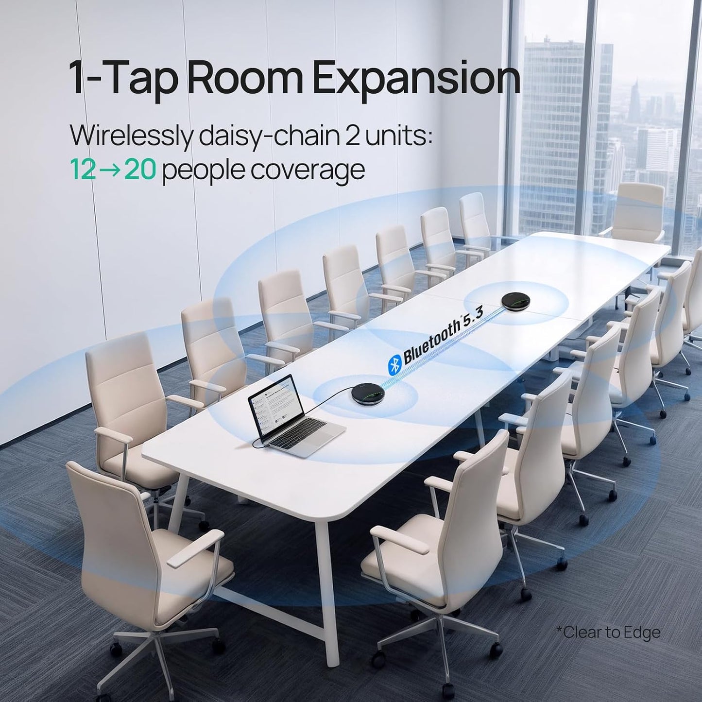 Bluetooth Speakerphone SP96 Support Daisy-Chain 26H Talk Time Teams Certified 65mm Conference Speaker and 6 Microphones Smart AI Noise-Canceling 5m Voice Pickup Radius 1.2m USB C/A 400g