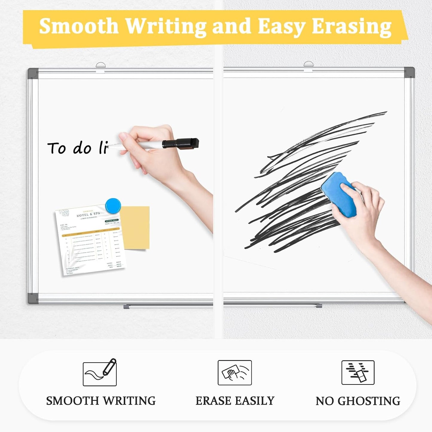 Double-Sided Magnetic Aluminum Frame Whiteboard, 48" x 36" | White Board for Wall, Hanging Mounting White Board Dry Erase Board Marker Board for Kitchen, Memo, School, Home, Office