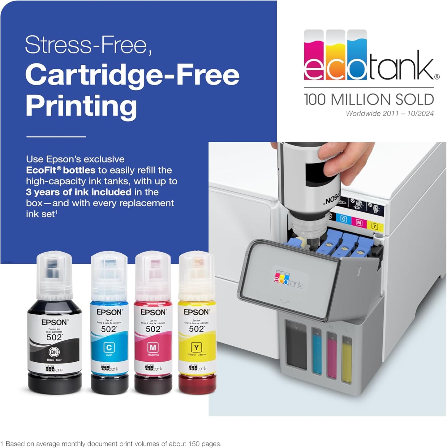 EcoTank ET-4950 Wireless All-in-One Color Supertank Printer with up to 3 Years of Ink Refillable Tanks, Perfect for Office, 18 PPM, 2.4" Colorful Touchscreen, Auto Document Feeder - White