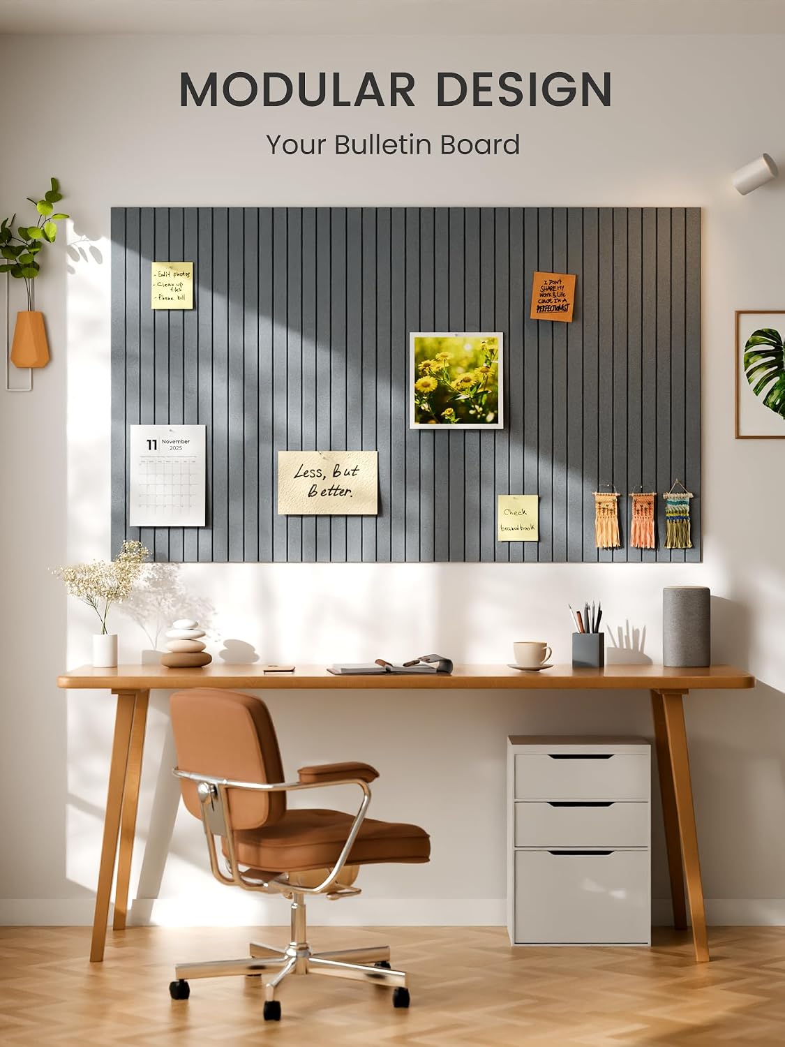 Large Felt Bulletin Board, 48" x 36" Cork Board Alternative, 12-Pack Fine Stripe Felt Wall Tiles with 30 Push Pins and 70 Adhesive Tabs, Ideal for Office, Home & Classroom, Blue Gray