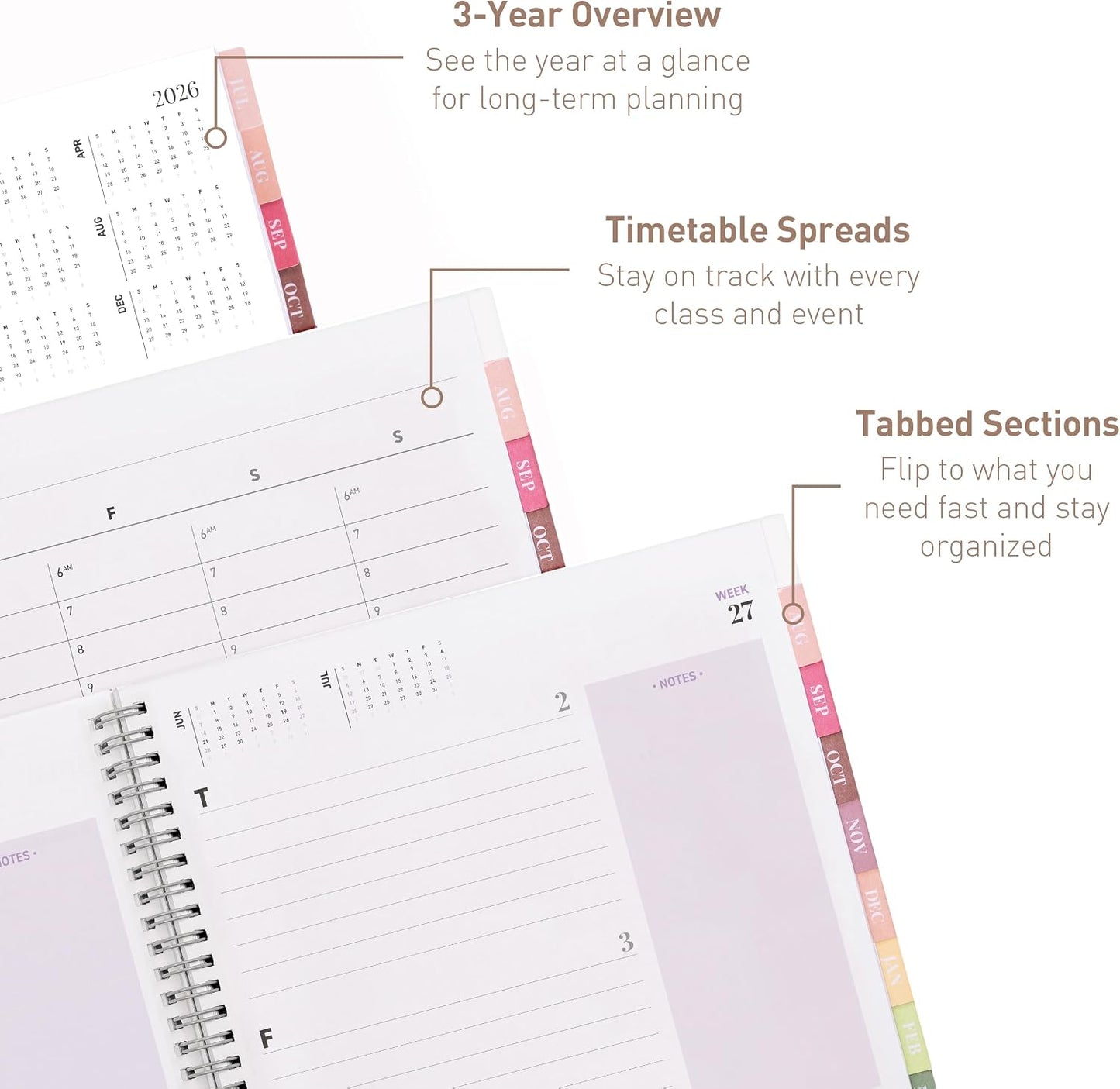 Rileys Academic Planner 2026-2027, Daily, Weekly & Monthly Planner, July 2026 - June 2027, Student Notes Pages, Twin-Wire Binding Weekly Agenda for School & Work (21.6 x 28 cm, Lilac)