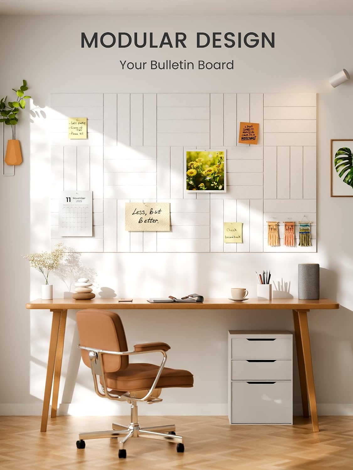 Large Felt Bulletin Board, 36" x 24" Cork Board Alternative, 6-Pack Bold Stripe Felt Wall Tiles with 30 Push Pins and 40 Adhesive Tabs, Ideal for Office, Home & Classroom, Milky White