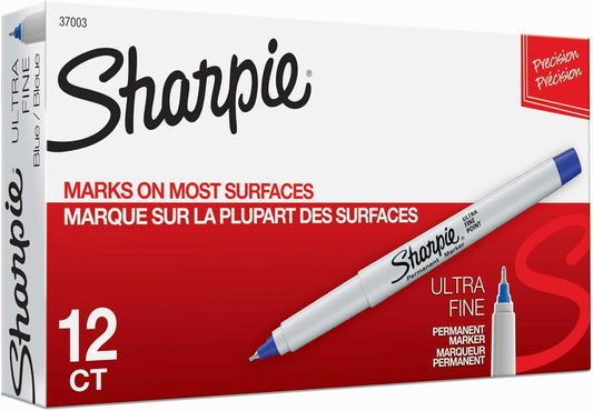 Permanent Markers, Ultra Fine Point, Blue, 12 Count