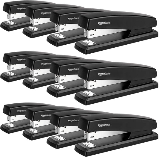Basics 25-Sheet Capacity, Non-Slip, Office Desk Stapler with 1000 Staples, Black - Pack of 12