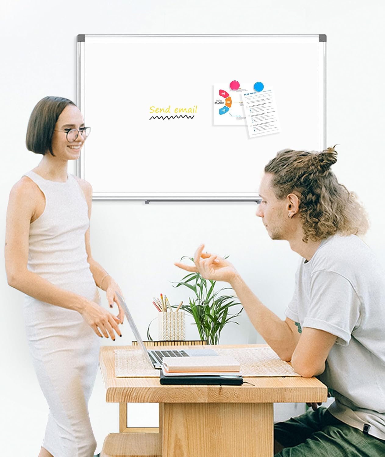 Double-Sided Magnetic Aluminum Frame Whiteboard, 48" x 36" | White Board for Wall, Hanging Mounting White Board Dry Erase Board Marker Board for Kitchen, Memo, School, Home, Office