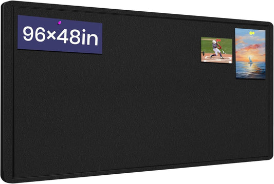 Extra Large Bulletin Board, 96 X 48 inches Cork Board with 30 Pushpin, 8' x 4' Felt Cork Board Notice Pin Board, Self-Adhesive Vision Board Mood Board Foldable Photo Board for Wall - Black