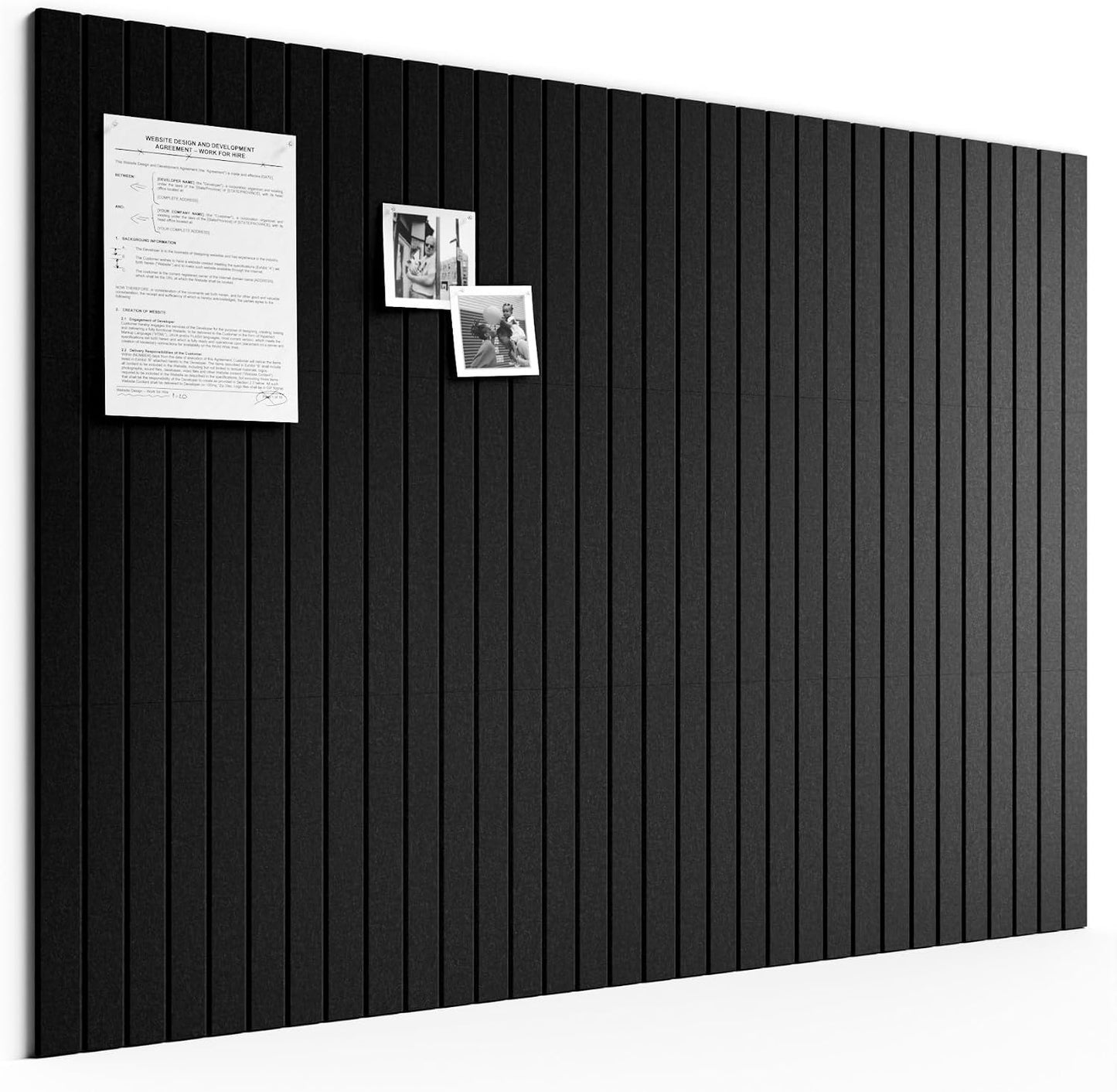 Large Cork Board Alternative - Slat Wall Paneling, Felt Bulletin Board Tiles for Office Decor, Push pin Board Office Wall Organizer -8 Vertical Stripes-12-Pack-Black