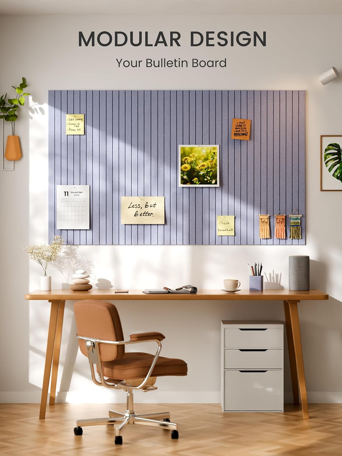 Large Felt Bulletin Board, 48" x 36" Cork Board Alternative, 12-Pack Fine Stripe Felt Wall Tiles with 30 Push Pins and 70 Adhesive Tabs, Ideal for Office, Home & Classroom, Soft Periwinkle