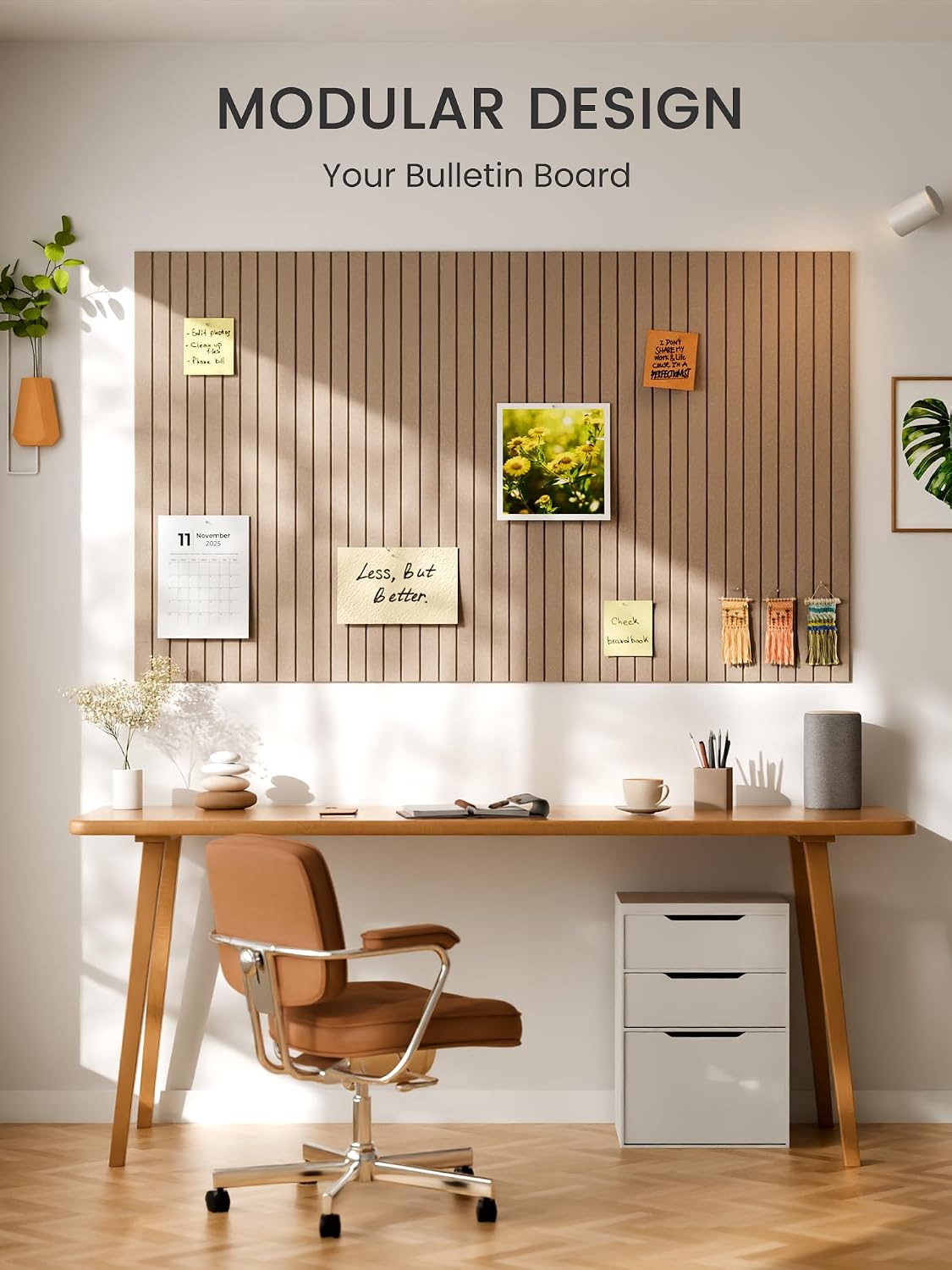Large Felt Bulletin Board, 36" x 24" Cork Board Alternative, 6-Pack Fine Stripe Felt Wall Tiles with 30 Push Pins and 40 Adhesive Tabs, Ideal for Office, Home & Classroom, Taupe