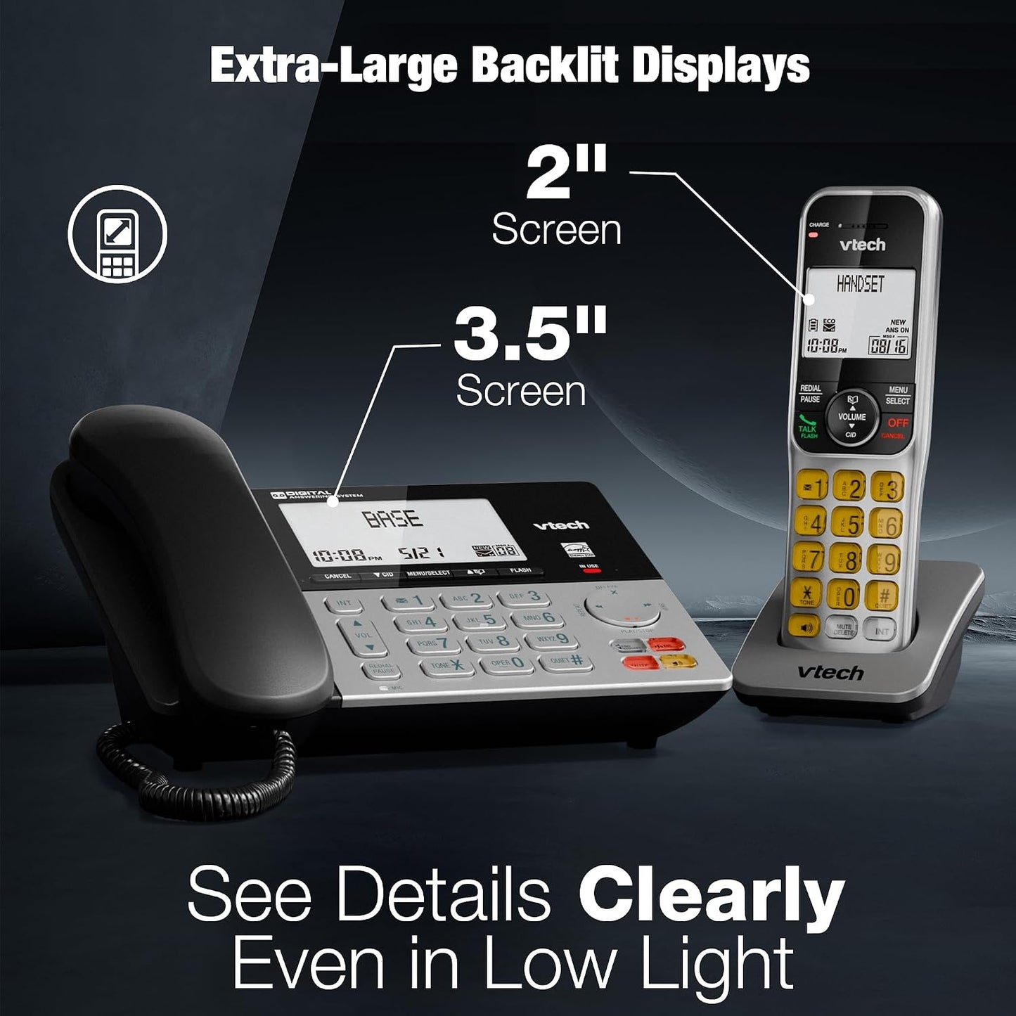 DECT 6.0 3-Handsets Corded/Cordless Phone for Home with Answering Machine, Call Blocking, Caller ID, Large Backlit Display, Duplex Speakerphone, Intercom, Landline Line-Power: VG208-3