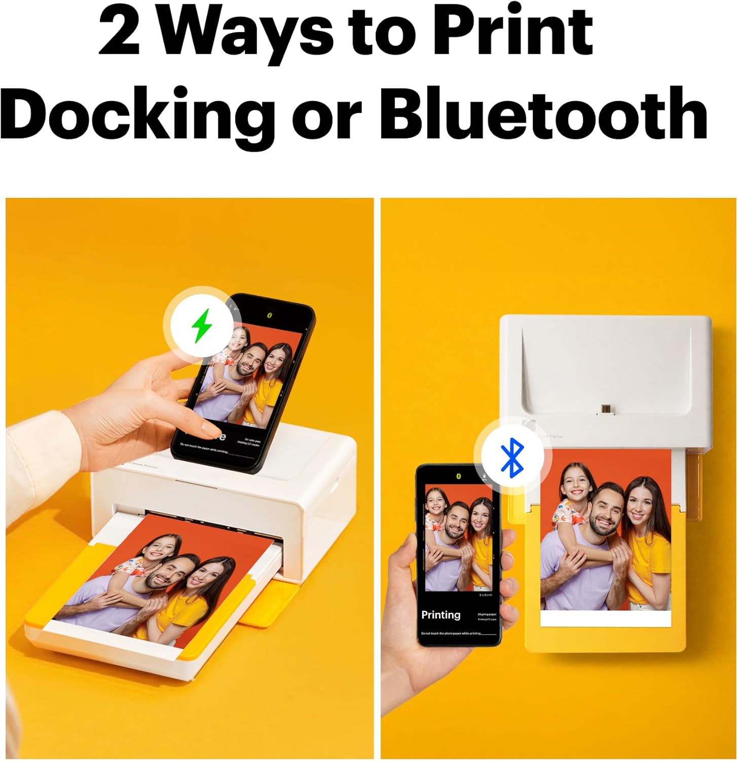 Dock Plus 4x6 Photo Printer, Smartphone Docking, 4PASS, 50 Sheets | Bluetooth, iPhone & Android Smartphone Compatible, Charge While Printing, Water, Fingerprint and Fade Resistant