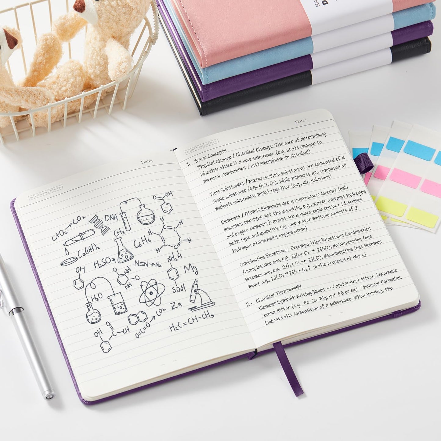 Lined Journal Notebook for Women Men, 2 Pack, 160 Pages per Pack, A5 (5.7'' x 8.4") Hardcover Journaling Notebook College Ruled for Writing Work, School Office Supplies, Pink & Blue, 100GSM Paper