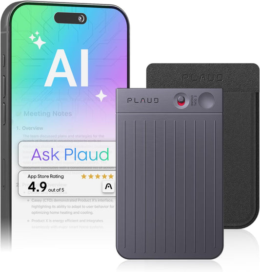 Note AI Voice Recorder, Note Taker w/Case, App Control, Transcribe & Summarize with AI, Support 112 Languages, for Meetings, Calls, Lectures, Professionals, Teams, Black, Non-Pro Version