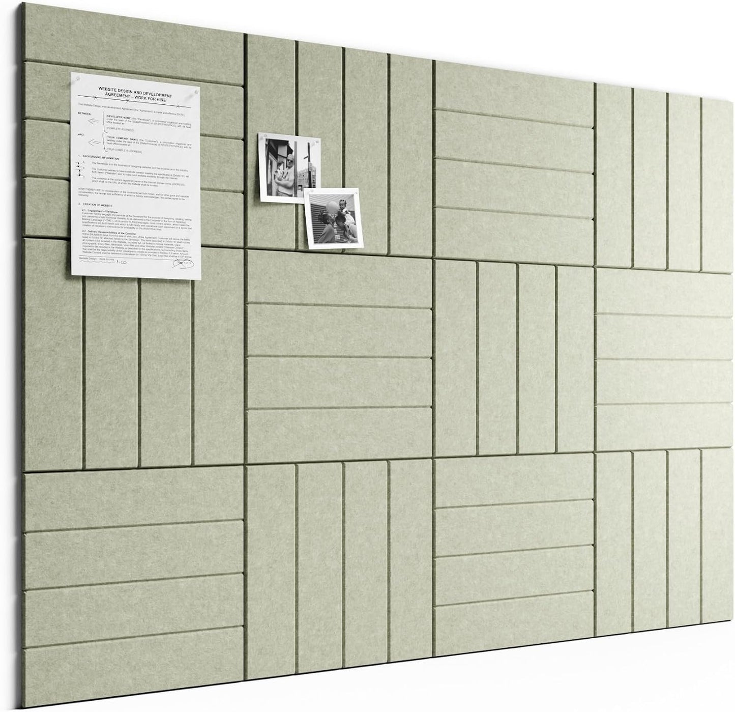 Large Felt Bulletin Board, 48" x 36" Cork Board Alternative, 12-Pack Bold Stripe Felt Wall Tiles with 30 Push Pins and 70 Adhesive Tabs, Ideal for Office, Home & Classroom, Sage