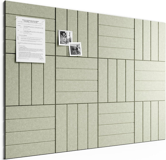 Large Felt Bulletin Board, 48" x 36" Cork Board Alternative, 12-Pack Bold Stripe Felt Wall Tiles with 30 Push Pins and 70 Adhesive Tabs, Ideal for Office, Home & Classroom, Sage