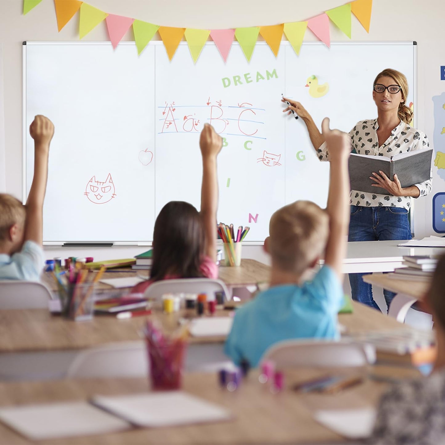 Large Magnetic Whiteboard, 96 X 48 Inches,Foldable Dry Erase Board | Wall Mounted White Board for School Office and Home 8' X 4'