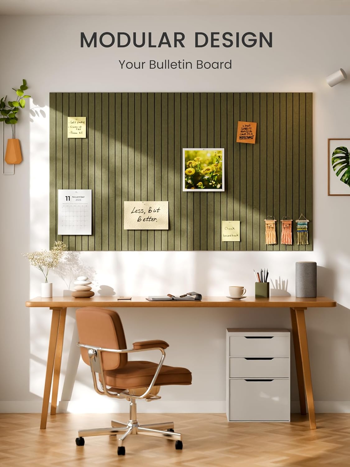 Large Felt Bulletin Board 48" x 36" Cork Board Alternative - 6 Pack with 40 Safe Removable Adhesive Tabs, Cork Boards for Walls Cork Board for Home Office Classroom Pin Board (Olive Green)