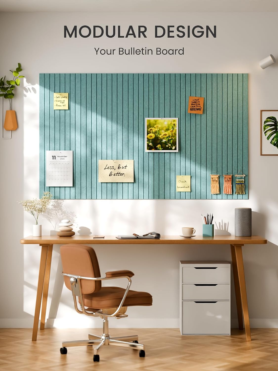 Large Felt Bulletin Board, 48" x 36" Cork Board Alternative, 12-Pack Fine Stripe Felt Wall Tiles with 30 Push Pins and 70 Adhesive Tabs, Ideal for Office, Home & Classroom, Teal Blue