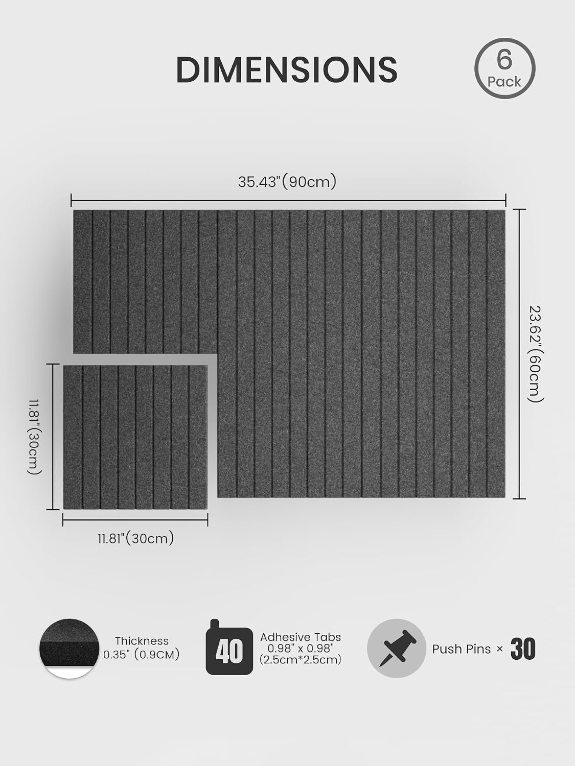 Large Cork Board Alternative - Slat Wall Paneling, Felt Bulletin Board Tiles for Office Decor, Push pin Board Office Wall Organizer -8 Vertical Stripes-6-Pack-Charcoal Gray