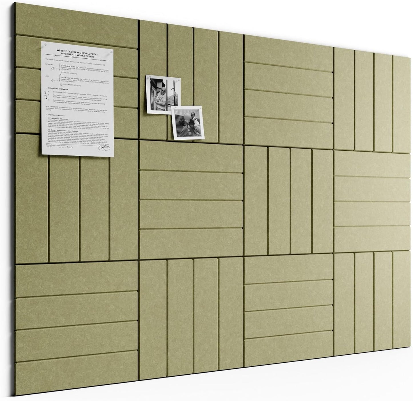 Large Felt Bulletin Board 48" x 36" Cork Board Alternative-12 Pack with 70 Safe Removable Adhesive Tabs, Cork Boards for Walls Cork Board for Home Office Classroom Pin Board (Olive Green)