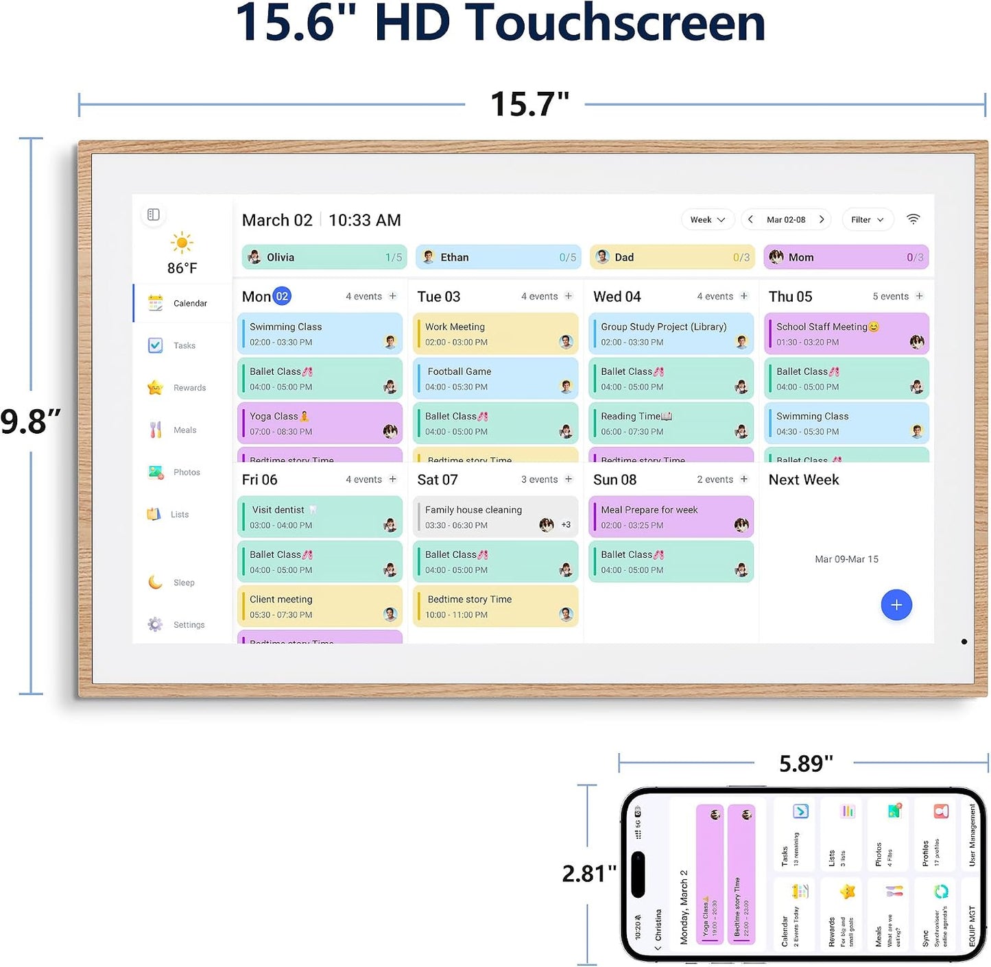 Digital Calendar, 15.6 Inch Wall Planner Electronic Calendar & Chore Chart, Smart Touchscreen Interactive Display for Family Schedules, Great for Organizing Your Routines, Wall & Desk Mountable (Teak Wood, 15.6 Inch)