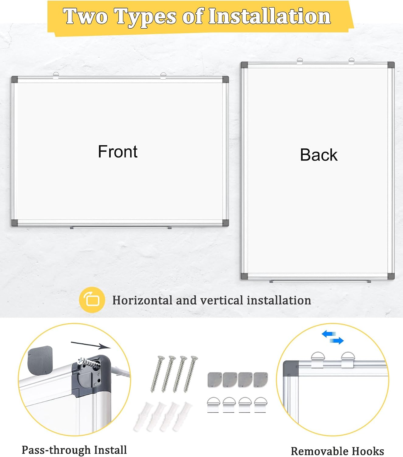 4 Pack Double-Sided Magnetic Aluminum Frame Whiteboard, 24" x 18" | White Board for Wall, Hanging Mounting White Board Dry Erase Board Marker Board for Kitchen, Memo, School, Home, Office