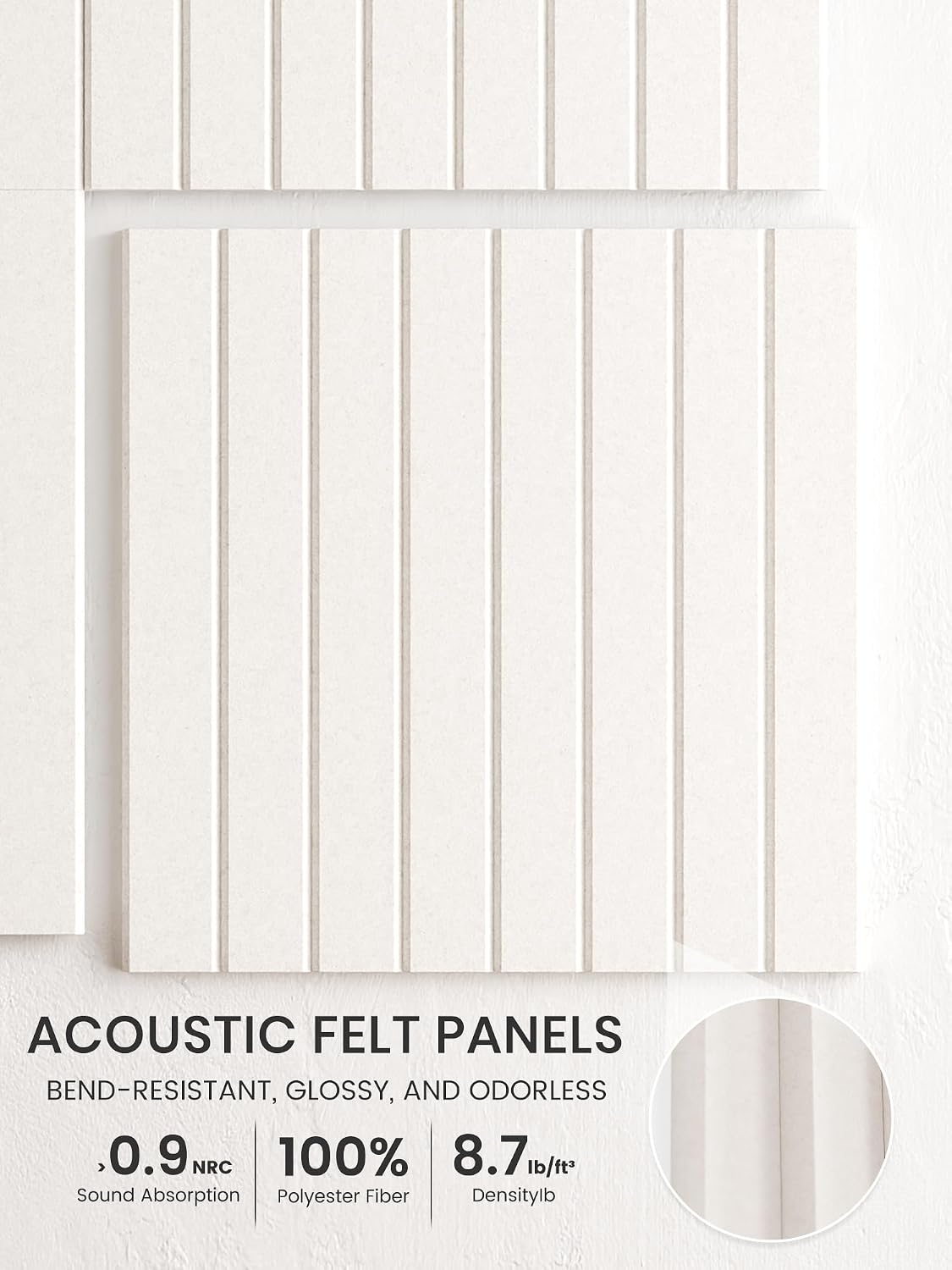 Large Cork Board Alternative - Slat Wall Paneling, Felt Bulletin Board Tiles for Office Decor, Push pin Board Office Wall Organizer -8 Vertical Stripes-6-Pack-Milky White