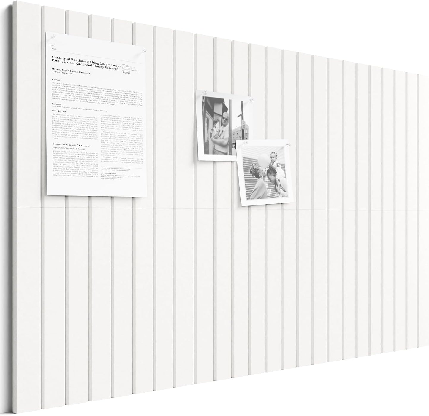 Large Cork Board Alternative - Slat Wall Paneling, Felt Bulletin Board Tiles for Office Decor, Push pin Board Office Wall Organizer -8 Vertical Stripes-6-Pack-Milky White