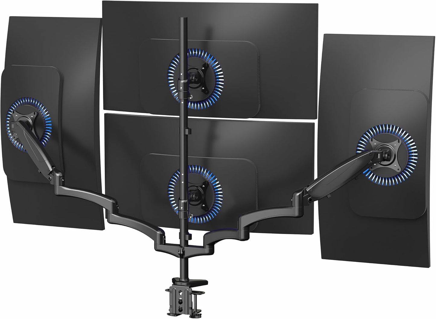 Quad Pneumatic Monitor Mount for 4 Screens up to 32 inches, Fully Adjustable, Heavy Duty Desk Stand with C-Clamp, Black, STAND-V400G