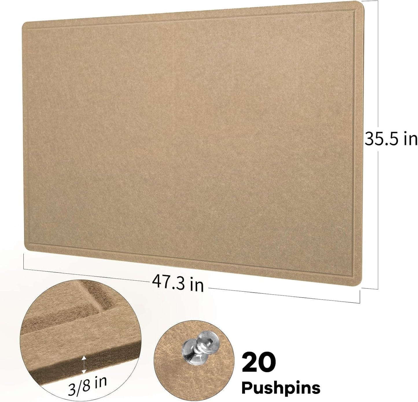 Large Bulletin Board - 48 x 36 Inches, Decorative Felt Pin Board for Wall - 4' x 3' Foldable Photo Display Board with Self-Adhesive Tape, Includes 20 Push Pins - Desert Brown
