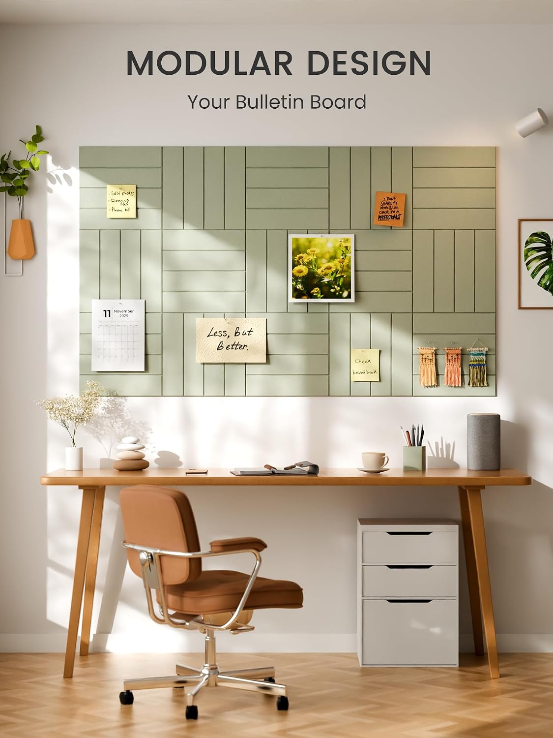 Large Felt Bulletin Board, 48" x 36" Cork Board Alternative, 12-Pack Bold Stripe Felt Wall Tiles with 30 Push Pins and 70 Adhesive Tabs, Ideal for Office, Home & Classroom, Sage
