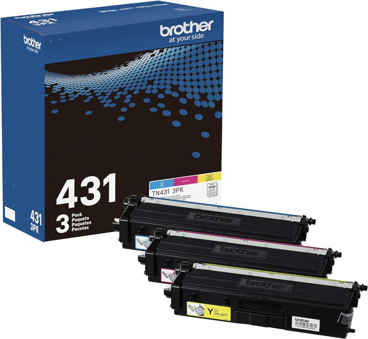 Original TN431 3PK Standard Yield Colour Toner Cartridge Value Pack (3), Toner Replacement cartridges, Cyan/Magenta/Yellow, for Laser Printers HL-L8360CDW, MFC-L8610CDW, and More